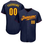Custom Name and Number Personalized Navy Gold-Crimson Baseball Jersey - Authentic Team Apparel Personalized Navy Gold-Crimson