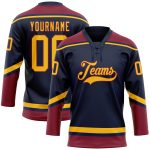 Custom NHL Hockey Lace Neck Jersey with Personalized Name & Number - Navy Gold-Crimson Team Apparel Personalized Navy Gold-Crimson