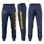 Custom Team Jogger Sweatpants with Personalized Name and Number in Navy and Gold Fleece Personalized Navy Gold Fleece Jogger