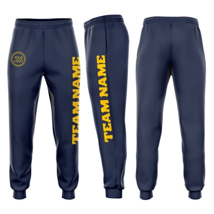 Custom Team Jogger Sweatpants with Personalized Name and Number in Navy and Gold Fleece Personalized Navy Gold Fleece Jogger