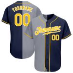 Custom Name Number Baseball Jersey - Personalized Navy Gold-Gray Authentic Split Team Design Personalized Navy Gold-Gray