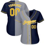 Custom Name Number Baseball Jersey - Personalized Navy Gold-Gray Authentic Split Team Design Personalized Navy Gold-Gray