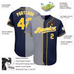 Custom Name Number Baseball Jersey - Personalized Navy Gold-Gray Authentic Split Team Design Personalized Navy Gold-Gray