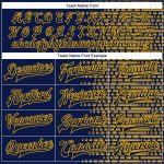 Custom Name Number Navy Gold Halftone 3D Bomber Varsity Letterman Jacket Personalized Navy Gold Halftone 3D Pattern Design