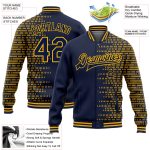 Custom Name Number Navy Gold Halftone 3D Bomber Varsity Letterman Jacket Personalized Navy Gold Halftone 3D Pattern Design