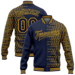 Custom Name Number Navy Gold Halftone 3D Bomber Varsity Letterman Jacket Personalized Navy Gold Halftone 3D Pattern Design