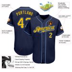 Custom Name and Number Personalized Authentic Baseball Jersey - Navy Gold-Light Blue Personalized Navy Gold-Light Blue Authentic