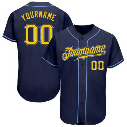 Custom Name and Number Personalized Authentic Baseball Jersey - Navy Gold-Light Blue Personalized Navy Gold-Light Blue Authentic