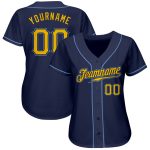 Custom Name and Number Personalized Authentic Baseball Jersey - Navy Gold-Light Blue Personalized Navy Gold-Light Blue Authentic