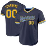 Custom Name and Number Personalized Baseball Jersey - Navy Gold-Light Blue Authentic Throwback Style Personalized Navy Gold-Light