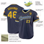 Custom Name and Number Personalized Baseball Jersey - Navy Gold-Light Blue Authentic Throwback Style Personalized Navy Gold-Light