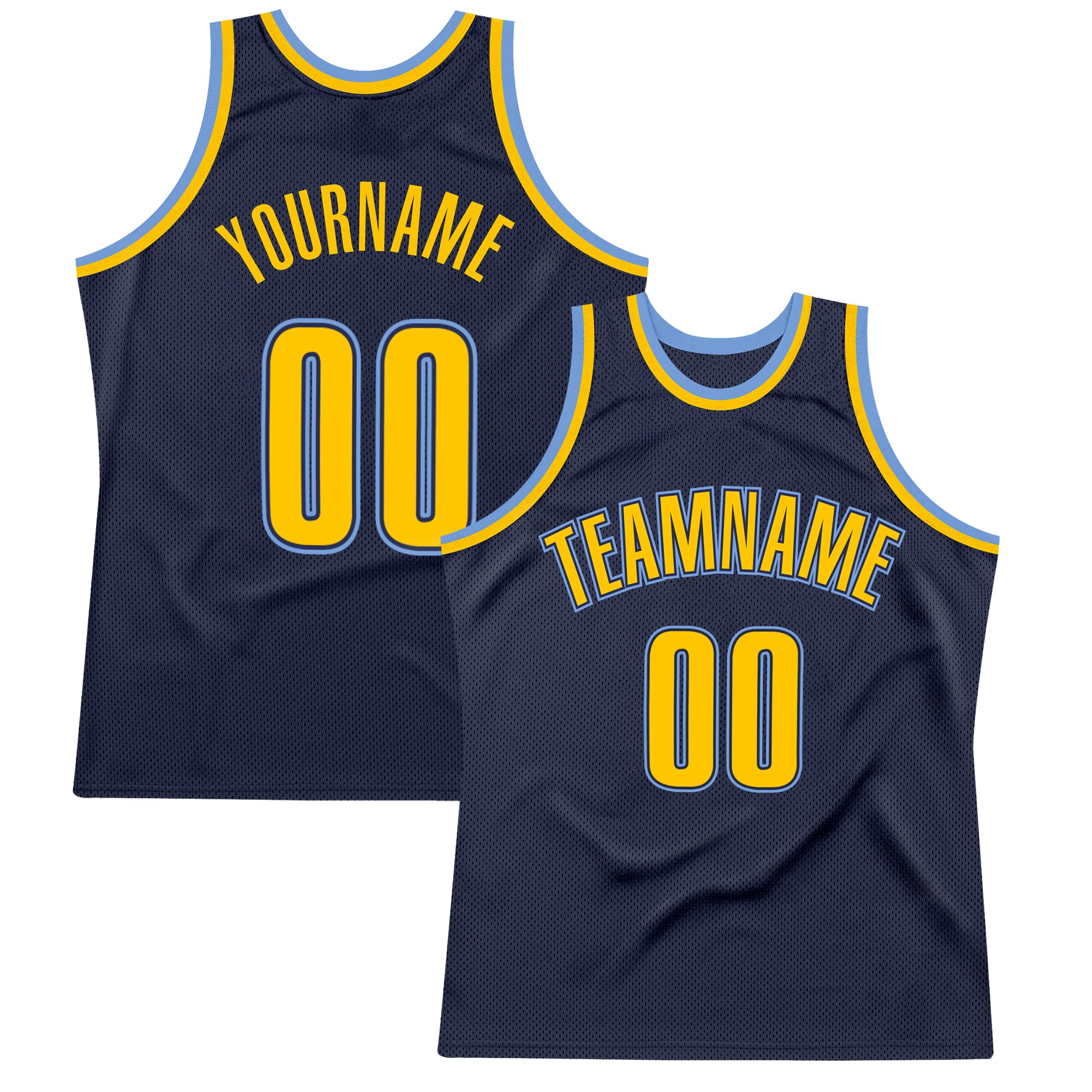 Custom Name and Number Authentic Throwback Basketball Jersey - Personalized Navy and Gold-Light Blue Personalized Navy Gold-Light