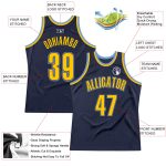 Custom Name and Number Authentic Throwback Basketball Jersey - Personalized Navy and Gold-Light Blue Personalized Navy Gold-Light