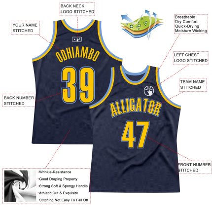 Custom Name and Number Authentic Throwback Basketball Jersey - Personalized Navy and Gold-Light Blue Personalized Navy Gold-Light