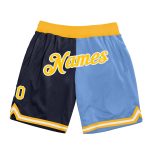 Personalized Custom Name Number Basketball Shorts Navy Gold Light Blue Authentic Throwback Split Fashion Personalized Navy