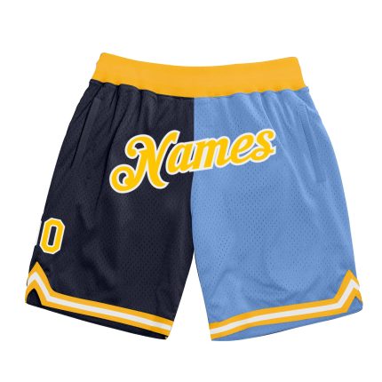 Personalized Custom Name Number Basketball Shorts Navy Gold Light Blue Authentic Throwback Split Fashion Personalized Navy