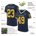 Customizable Navy Gold-Light Blue Throwback Football Jersey with Personalized Name and Number - Authentic Mesh Design Personalized