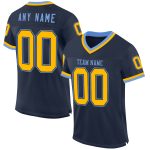 Customizable Navy Gold-Light Blue Throwback Football Jersey with Personalized Name and Number - Authentic Mesh Design Personalized