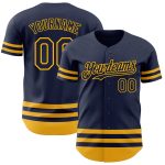 Custom Name Number Authentic Baseball Jersey Navy Gold Line - Personalized Team Gear Personalized Navy Gold Line Authentic
