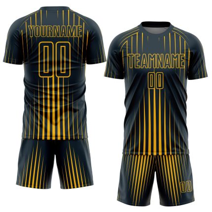 Custom Sublimation Soccer Jersey with Personalized Name and Number - Navy and Gold Lines Design Personalized Navy Gold Lines