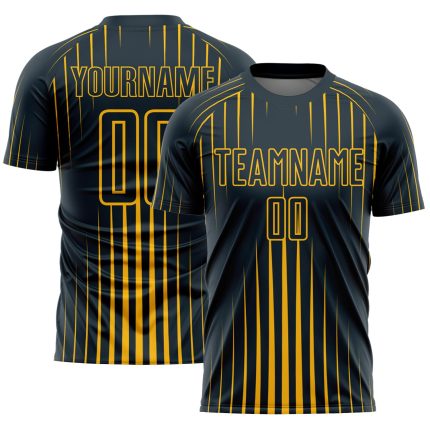 Custom Sublimation Soccer Jersey with Personalized Name and Number - Navy and Gold Lines Design Personalized Navy Gold Lines