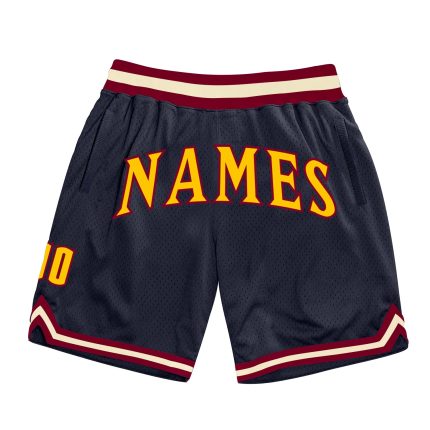 Custom Name Number Navy Gold Maroon Basketball Shorts Authentic Throwback Team Gear Personalized Navy Gold-Maroon Authentic