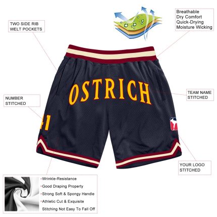 Custom Name Number Navy Gold Maroon Basketball Shorts Authentic Throwback Team Gear Personalized Navy Gold-Maroon Authentic