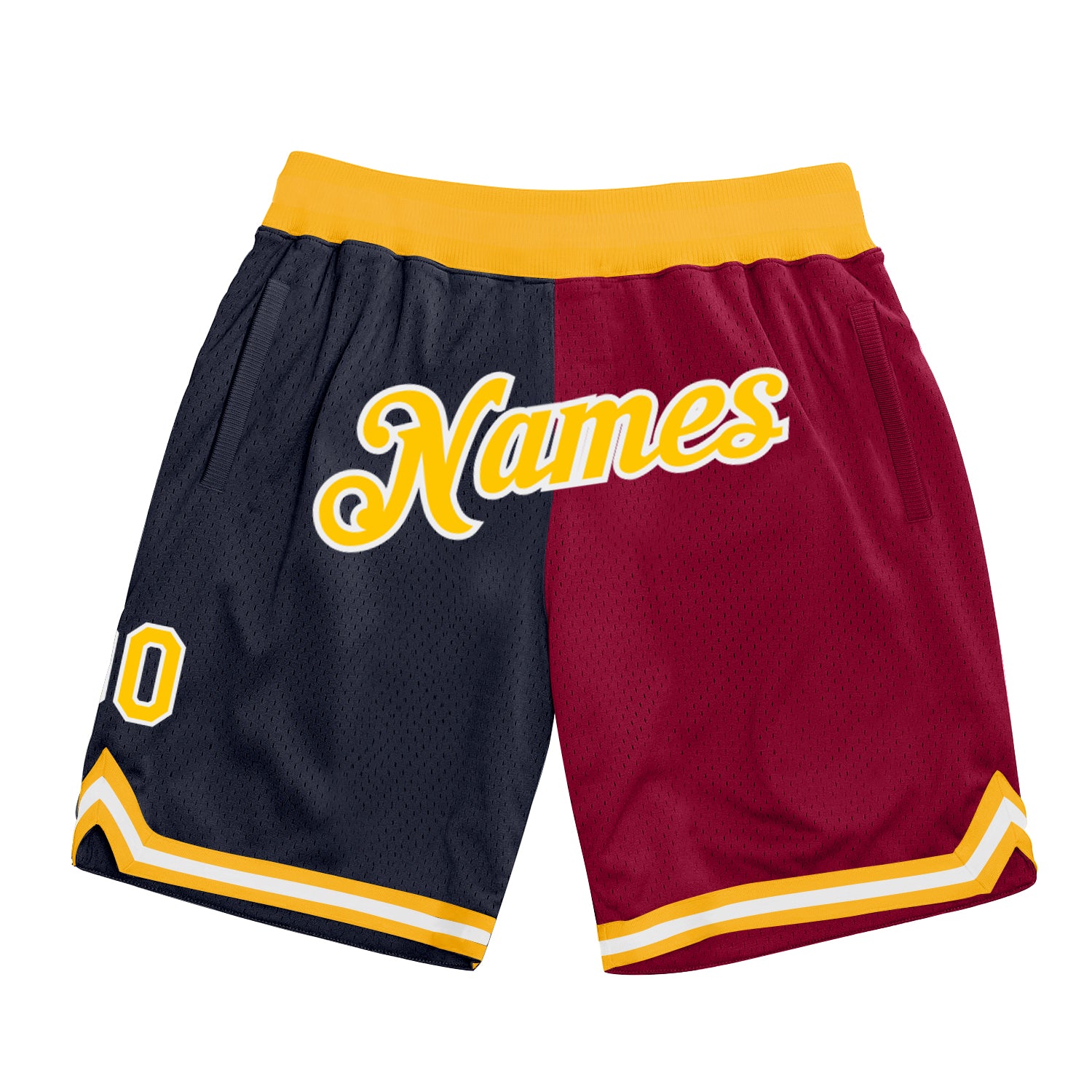 Personalized Navy Gold Maroon Basketball Shorts Custom Team Name Number - Authentic Throwback Fashion Personalized Navy Gold-Maroon