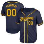 Custom Name Number Personalized Gold Navy Mesh Baseball Jersey Authentic Throwback Personalized Navy Gold Mesh Authentic