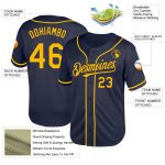 Custom Name Number Personalized Gold Navy Mesh Baseball Jersey Authentic Throwback Personalized Navy Gold Mesh Authentic