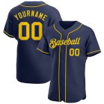 Custom Name and Number Authentic Baseball Jersey - Personalized Navy Gold-Navy Team Jersey Personalized Navy Gold-Navy Authentic