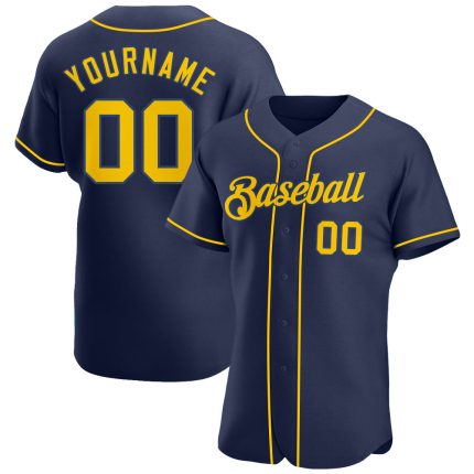 Custom Name and Number Authentic Baseball Jersey - Personalized Navy Gold-Navy Team Jersey Personalized Navy Gold-Navy Authentic