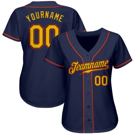 Custom Name and Number Personalized Baseball Jersey in Navy, Gold, and Orange - Authentic Team Apparel Personalized Navy
