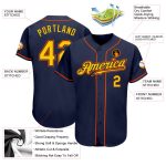 Custom Name and Number Personalized Baseball Jersey in Navy, Gold, and Orange - Authentic Team Apparel Personalized Navy