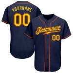 Custom Name and Number Personalized Baseball Jersey in Navy, Gold, and Orange - Authentic Team Apparel Personalized Navy