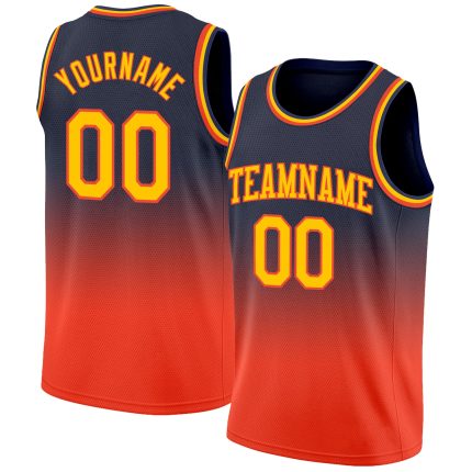 Custom Name Number Basketball Jersey in Navy Gold Orange Authentic Fade Fashion Personalized Navy Gold-Orange Authentic Fade