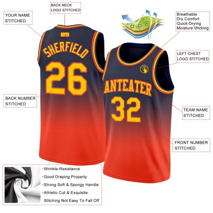 Custom Name Number Basketball Jersey in Navy Gold Orange Authentic Fade Fashion Personalized Navy Gold-Orange Authentic Fade