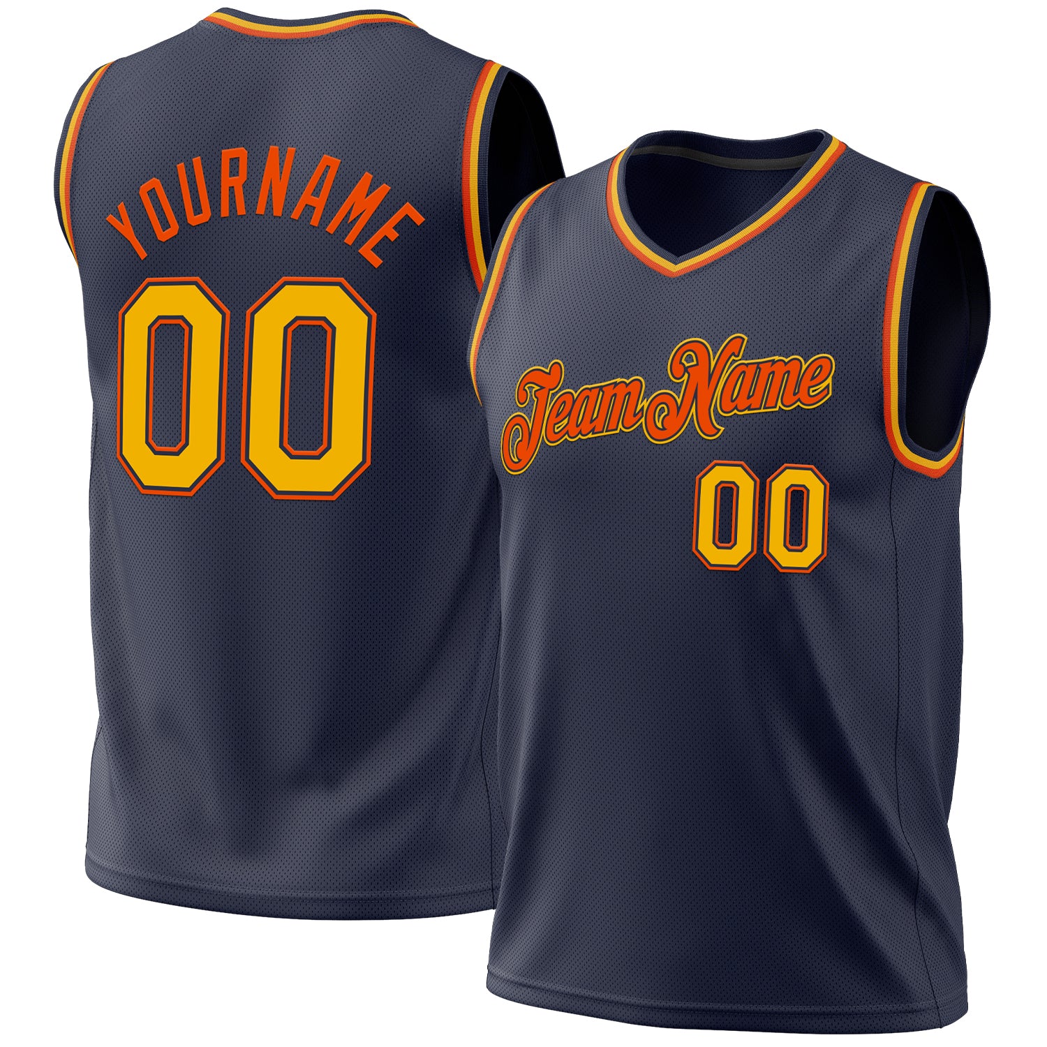 Personalized Authentic Throwback Basketball Jersey - Navy Gold-Orange Design Personalized Navy Gold-Orange Authentic Throwback