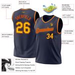Personalized Authentic Throwback Basketball Jersey - Navy Gold-Orange Design Personalized Navy Gold-Orange Authentic Throwback