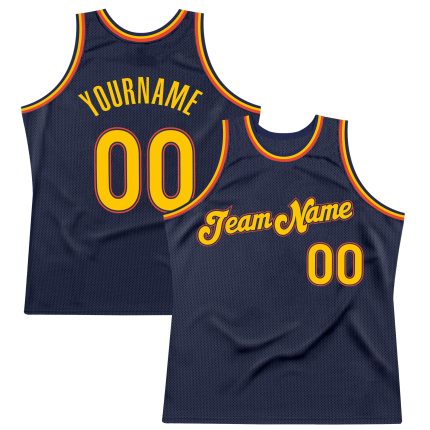 Custom Name Number Personalized Basketball Jersey - Navy Gold-Orange Authentic Throwback Personalized Navy Gold-Orange Authentic