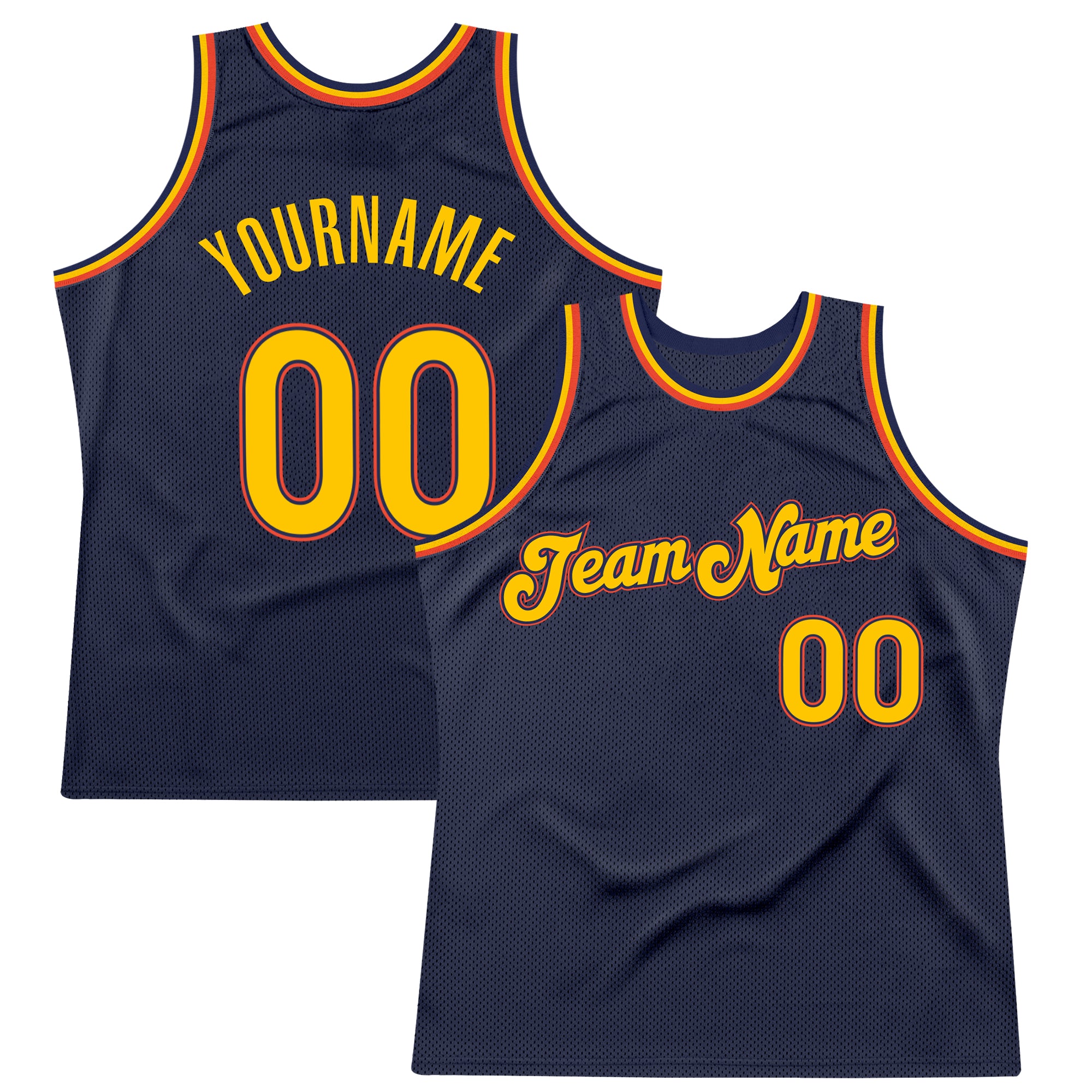 Custom Name Number Personalized Basketball Jersey - Navy Gold-Orange Authentic Throwback Personalized Navy Gold-Orange Authentic