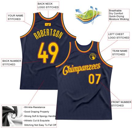 Custom Name Number Personalized Basketball Jersey - Navy Gold-Orange Authentic Throwback Personalized Navy Gold-Orange Authentic
