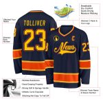 Custom Team Name and Number Personalized Navy Gold-Orange Hockey Jersey Personalized Navy Gold-Orange Hockey Jersey Team