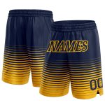 Custom Basketball Shorts with Personalized Name and Number in Navy Gold Pinstripe Fade Design Personalized Navy Gold Pinstripe