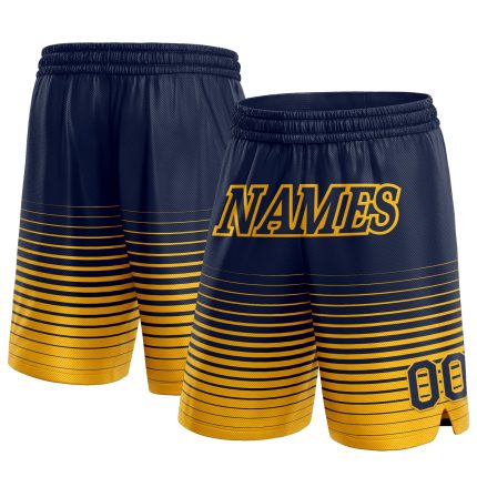 Custom Basketball Shorts with Personalized Name and Number in Navy Gold Pinstripe Fade Design Personalized Navy Gold Pinstripe