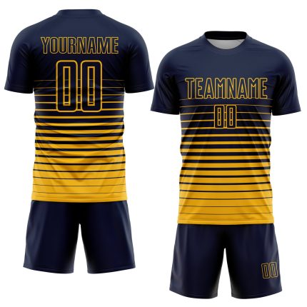 Custom Name Number Soccer Jersey - Personalized Navy Gold Pinstripe Fade Fashion Uniform Personalized Navy Gold Pinstripe