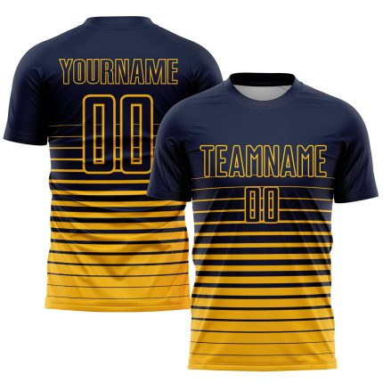 Custom Name Number Soccer Jersey - Personalized Navy Gold Pinstripe Fade Fashion Uniform Personalized Navy Gold Pinstripe
