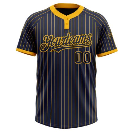 Custom Name and Number Navy Gold Pinstripe Softball Jersey Unisex Two-Button Personalized Team Apparel Personalized Navy