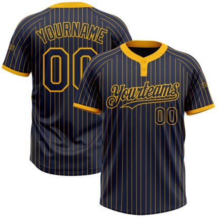 Custom Name and Number Navy Gold Pinstripe Softball Jersey Unisex Two-Button Personalized Team Apparel Personalized Navy