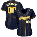 Custom Name Number Personalized Navy Gold Pinstripe Baseball Jersey Authentic Team Apparel Personalized Navy Gold Pinstripe